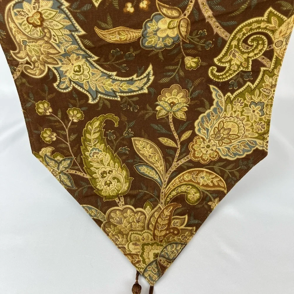Floral Jacquard/Damask Pattern Table Runner Brown, Tan, Olive Green, and Gold